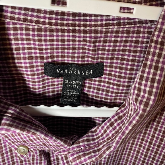 Van Heusen Burgundy Pink Plaid Button Down Shirt - Picture 2 of 4